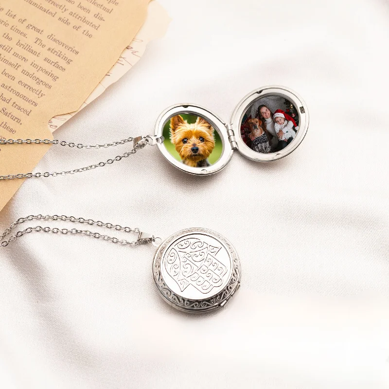 Don't Miss These Dazzling Jewelry Discounts Hamsa hand Round Locket Image Necklace