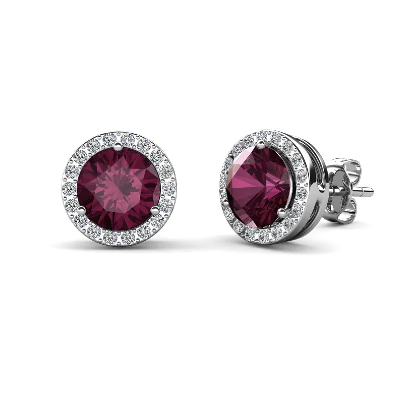 Last Chance To Grab Your Favorite Jewelry At A Discount Royal 18k White Gold Plated February Birthstone Halo Earrings with Round Cut Amethyst Swarovski Crystals