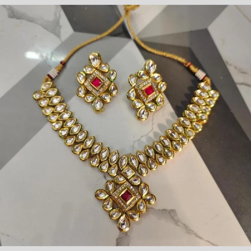 Personalized Engraved Jewelry For Meaningful Gifts FS Collection Gold Plated Kundan Stone Necklace Set