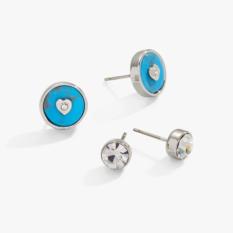 Discounted Luxury Jewelry – Shine Without The Splurge Heart + Crystal Earring Set, Reconstituted Turquoise Discounted Luxury Jewelry – Shine Without The Splurge Heart + Crystal Earring Set, Reconstituted Turquoise