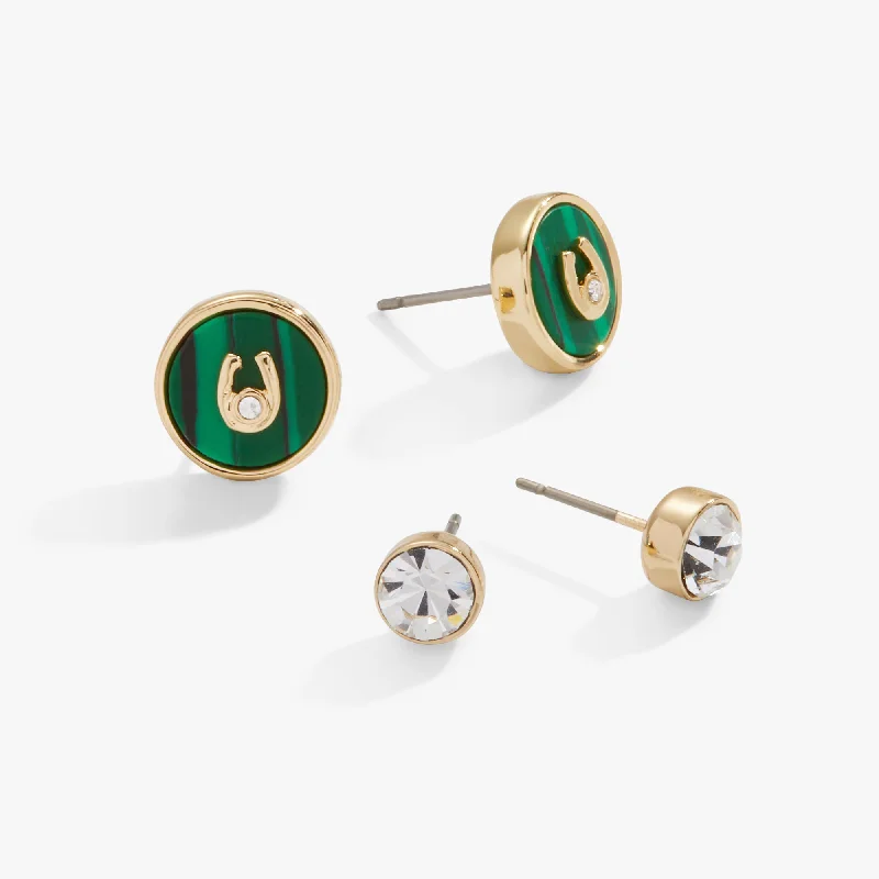 Premium Jewelry At Special Low Prices For A Limited Time Horseshoe + Crystal Earring Set, Reconstituted Malachite Premium Jewelry At Special Low Prices For A Limited Time Horseshoe + Crystal Earring Set, Reconstituted Malachite