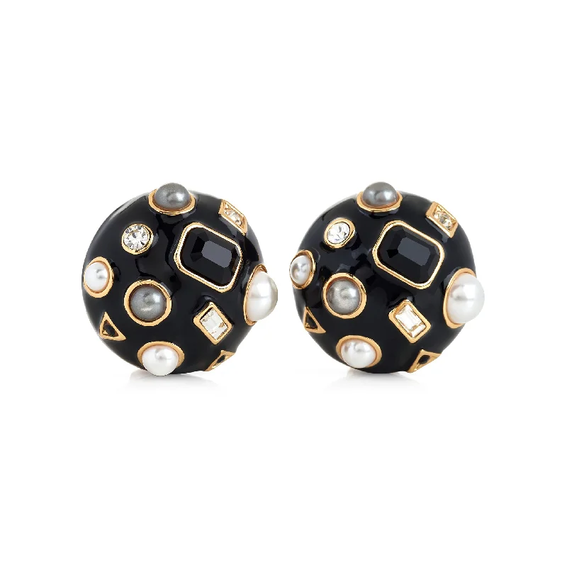 Shop Trending Jewelry With Exclusive Savings Gold & Black Enamel Round Domed Earring