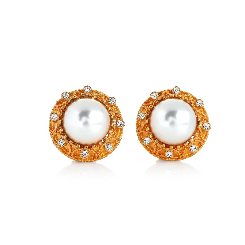 Discounted Jewelry For A Glamorous Look Gold Crystal and Pearl Button Earrings