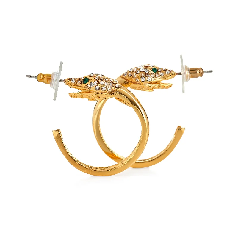 Discounted Luxury Jewelry – Shine Without The Splurge Gold Crystal and Ruby Snake Hoop Earrings