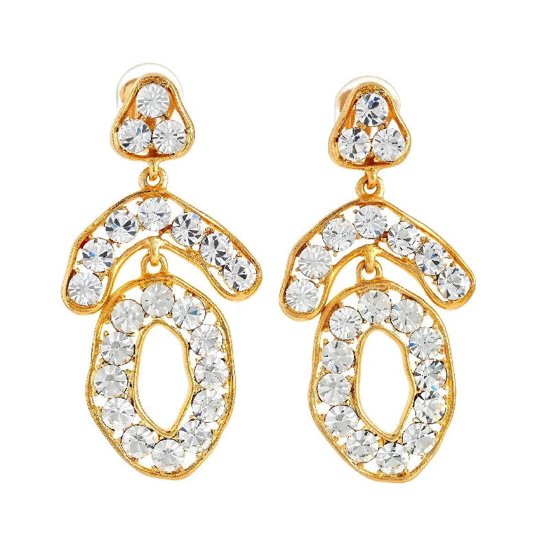 Premium Jewelry At Special Low Prices For A Limited Time Gold Crystal Triangle Top and Circle Drop Earrings