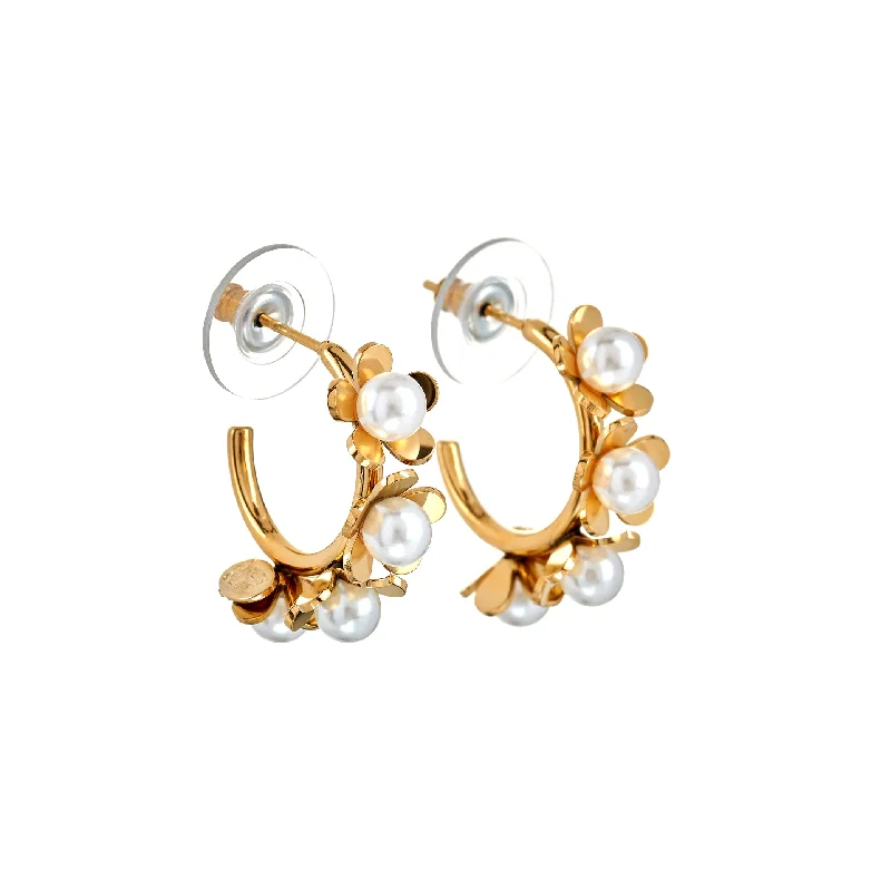 Limited Stock On Premium Jewelry At Low Prices Gold Hoop Earrings with Pearl Flowers