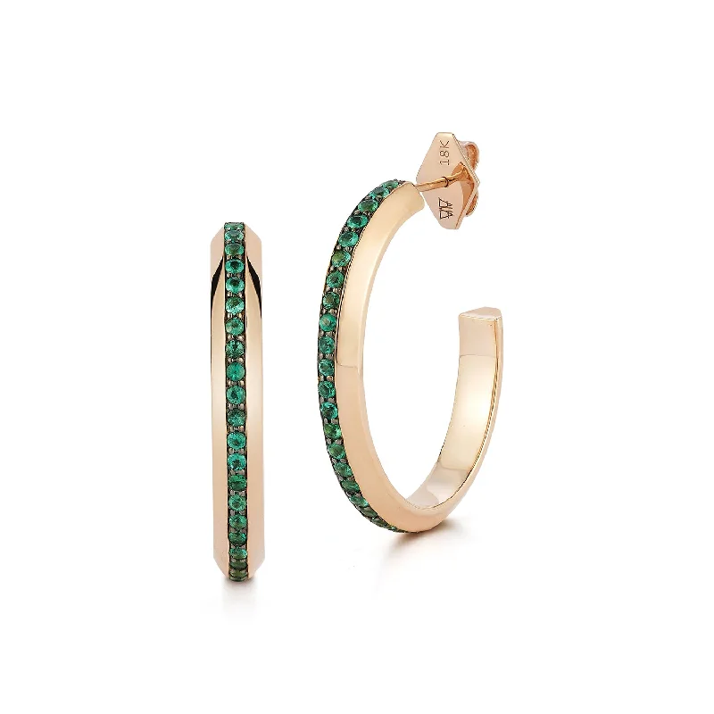 Your Dream Jewelry At Dream Prices GRANT 18K AND GREEN EMERALD KNIFE EDGE HOOP EARRINGS