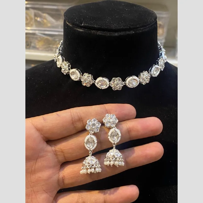 Limited-Stock Jewelry Sale – Once It's Gone, It's Gone Hira Collections Silver Plated Pota Stone Choker Necklace Set Limited-Stock Jewelry Sale – Once It's Gone, It's Gone Hira Collections Silver Plated Pota Stone Choker Necklace Set