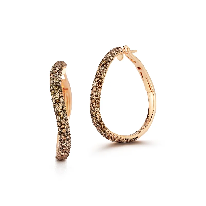 Elevate Your Outfit With Discounted Statement Jewelry JULIAN 18K GOLD AND CHAMPAGNE DIAMOND CURVED HOOP EARRINGS