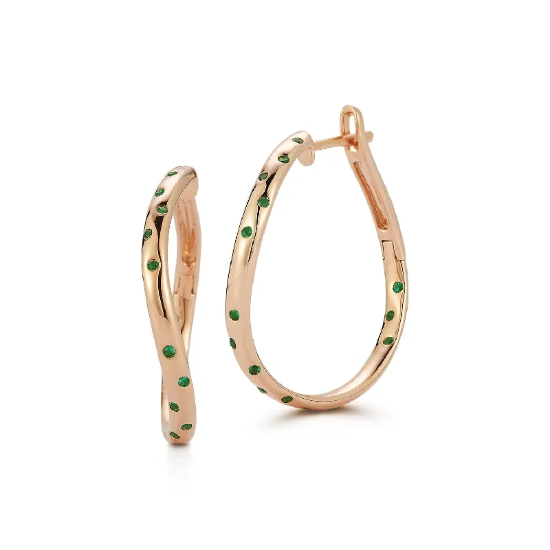 Exclusive Gemstone Jewelry At Special Prices JULIAN 18K GOLD AND GREEN EMERALD CURVED HOOP EARRINGS