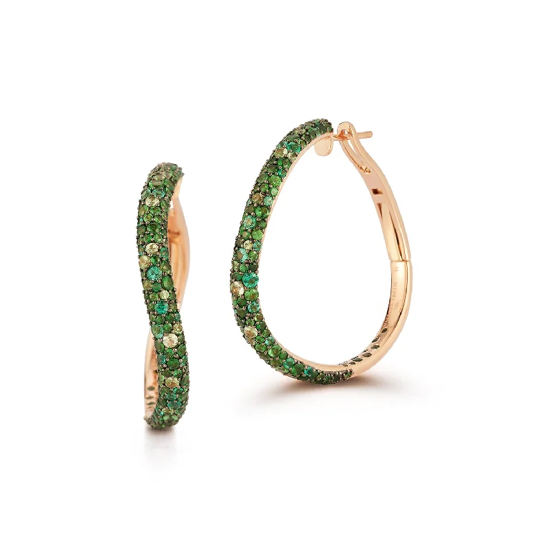 Premium Diamond Jewelry At Once-In-A-Lifetime Discounts JULIAN 18K GOLD AND GREEN EMERALD CURVED HOOP EARRINGS