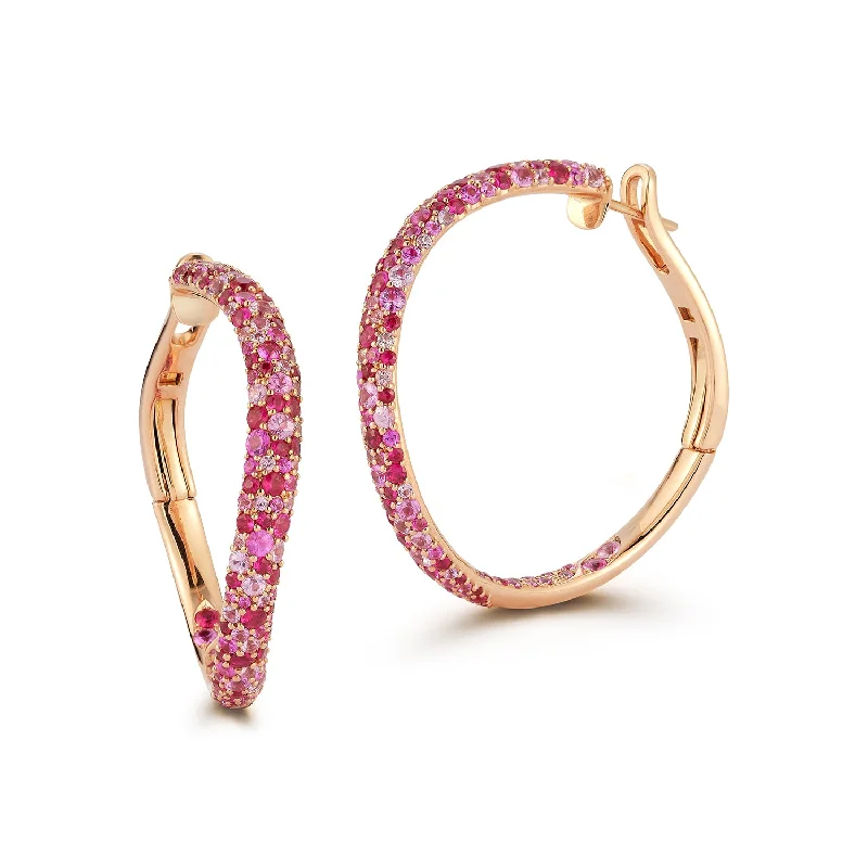 Dainty And Elegant Jewelry Now At Reduced Prices JULIAN 18K GOLD AND PINK SAPPHIRE CURVED HOOP EARRINGS