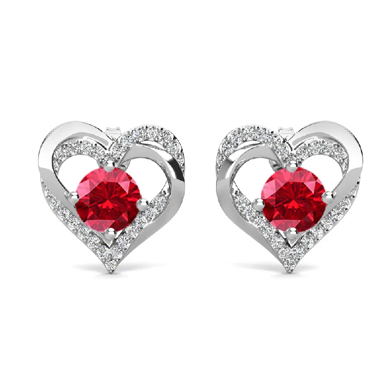 Luxury Jewelry At Unbeatable Discounts Forever July Birthstone 18k White Gold Plated Silver Double Heart Ruby Earrings with Swarovski Crystals