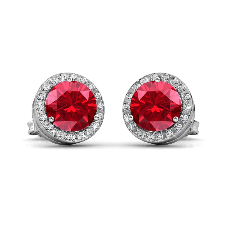 Personalized Jewelry Sale – Meaningful Gifts At Great Prices Royal 18k White Gold Plated July Birthstone Halo Earrings with Round Cut Ruby Red Swarovski Crystals