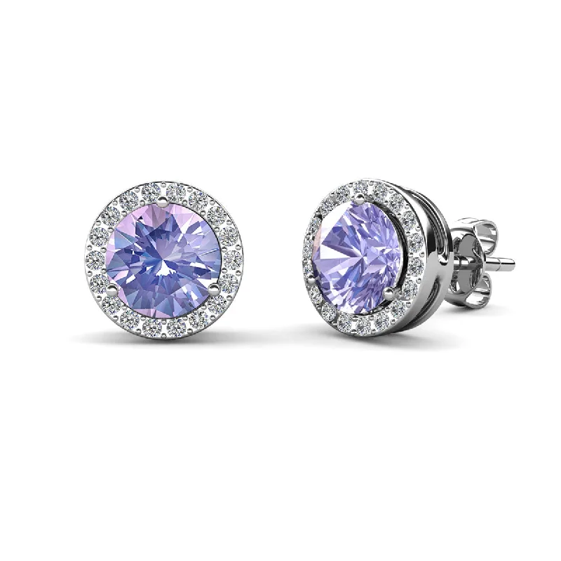 Discover Unique Jewelry With Special Limited-Time Offers Royal 18k White Gold Plated June Birthstone Halo Earrings with Round Cut Alexandrite Swarovski Crystals