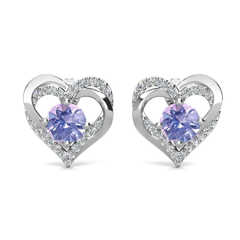 Don't Miss Out On Bestselling Jewelry At Special Prices Forever June Birthstone 18k White Gold Plated Silver Double Heart Design Alexandrite Earrings with Swarovski Crystals.