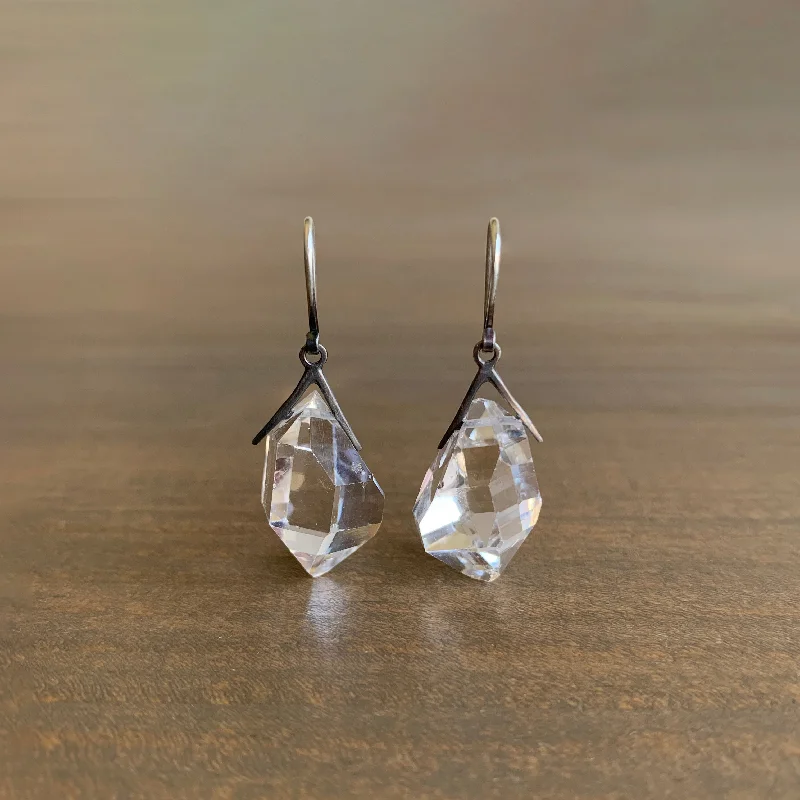 Exclusive Jewelry Offers – Shine For Less Large Oxidized Silver Sticks & Stones Herkimer Earrings