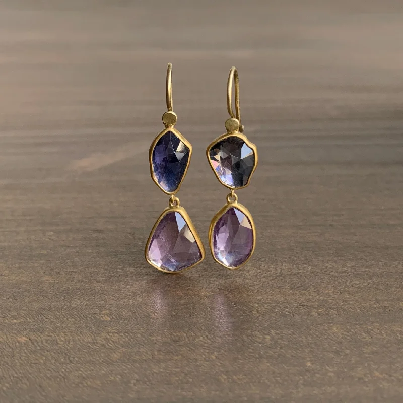 Affordable Gold-Plated Jewelry For Modern Fashion Iolite & Amethyst Double Drop Earrings