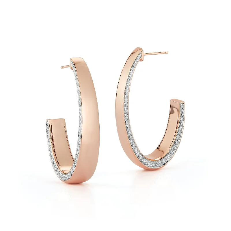 Final Call For Exquisite Jewelry At Reduced Rates LYTTON 18K LONG HOOP WITH DIAMOND EDGE HALF BACK EARRING