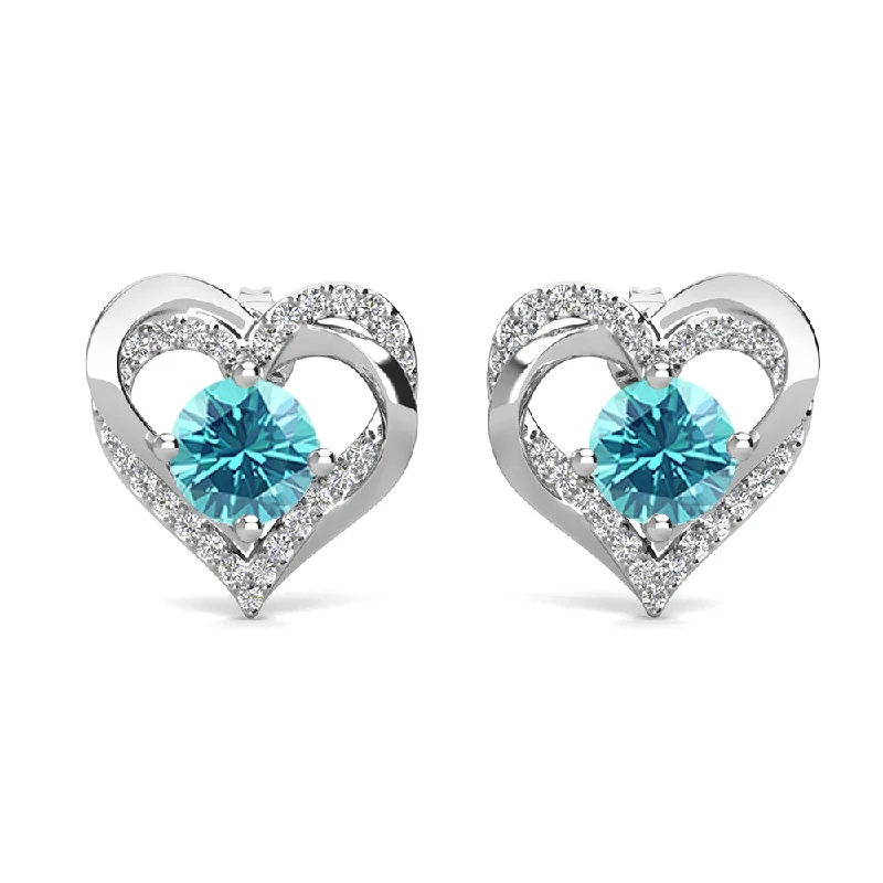 Personalized Jewelry Sale – Unique Pieces At Great Prices Forever March Birthstone 18k White Gold Plated Silver Double Heart  Aquamarine Earrings with Swarovski Crystals