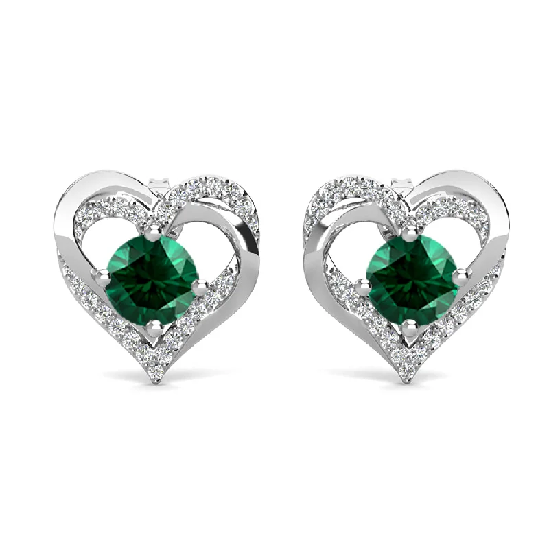 Elegant Jewelry, Exclusive Prices – Shop Now Forever May Birthstone 18k White Gold Plated Silver Double Heart Emerald Earrings with Swarovski Crystals