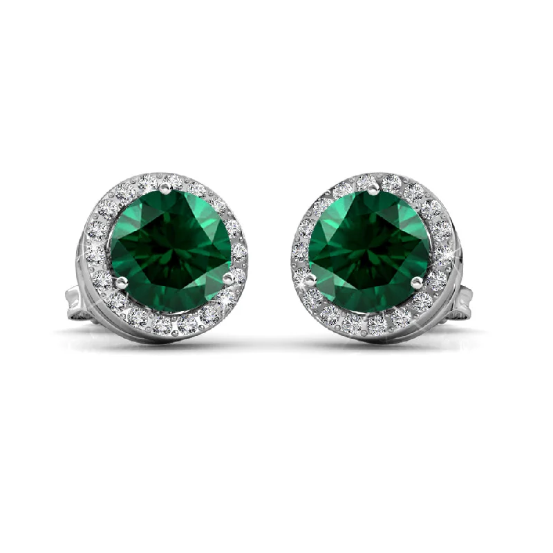 Accessorize For Less – Luxury Jewelry At Affordable Prices Royal 18k White Gold Plated May Birthstone Halo Earrings with Round Cut Emerald Swarovski Crystals