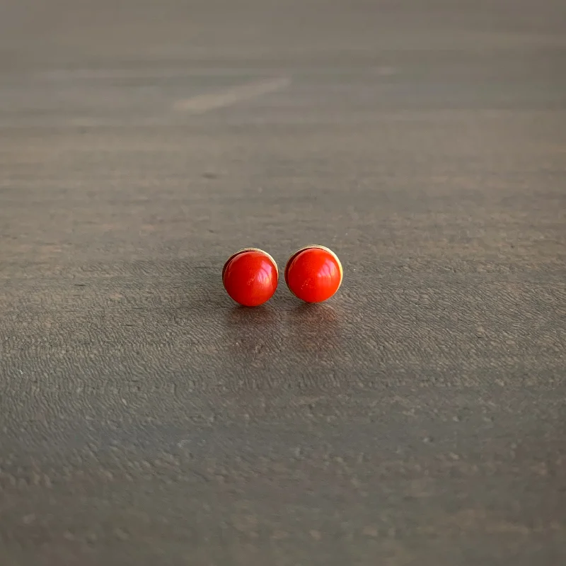 Trendy Minimalist Jewelry For Everyday Wear Red Coral Button Studs