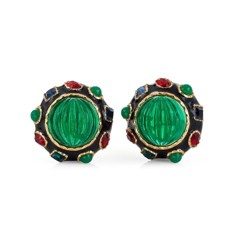 Premium Jewelry Now Available At Special Discounts Black Gemstone & Emerald Button Earrings