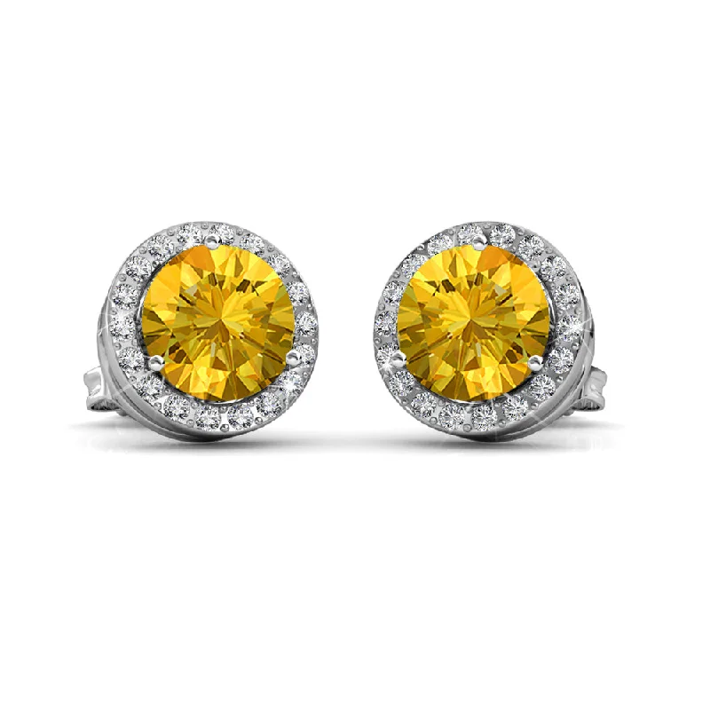 Jewelry Clearance Event – Stock Up Before It's Over Royal 18k White Gold Plated November Birthstone Halo Earrings with Round Cut Citrine Swarovski Crystals