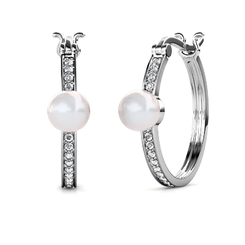 Best-Selling Jewelry Now Available At Special Deals Nyla 18k White Gold Plated Pearl Hoop Earrings with Swarovski Crystals for Women Best-Selling Jewelry Now Available At Special Deals Nyla 18k White Gold Plated Pearl Hoop Earrings with Swarovski Crystals for Women