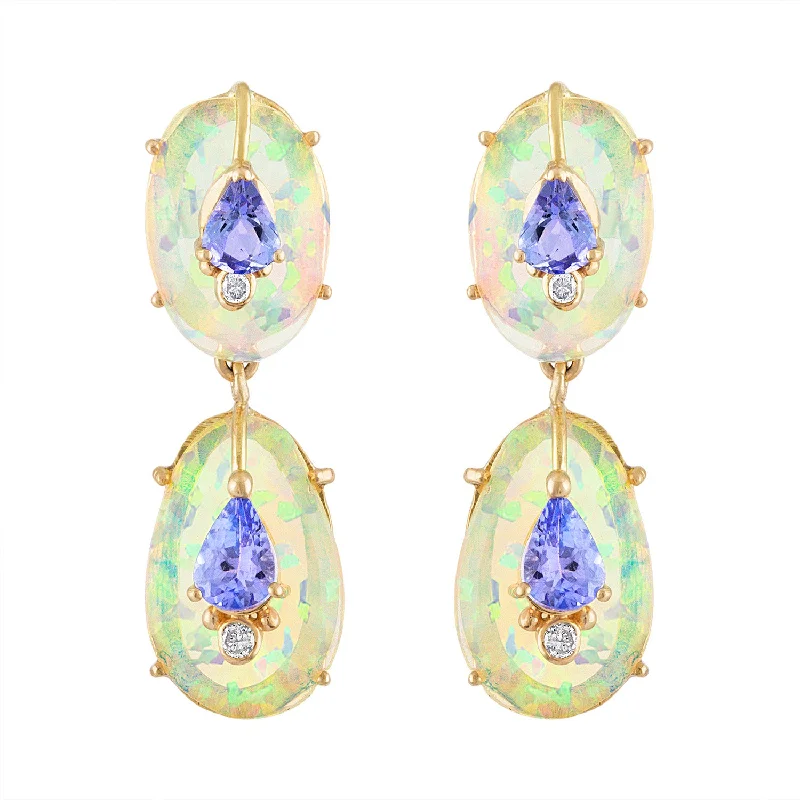 Exclusive Gemstone Jewelry At Special Prices Double Drop Ethiopian Opal and Tanzanite Earrings