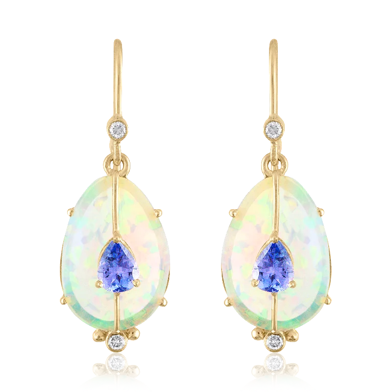 Handmade Pearl Jewelry For Timeless Elegance Single Drop Ethiopian Opal and Tanzanite Earrings