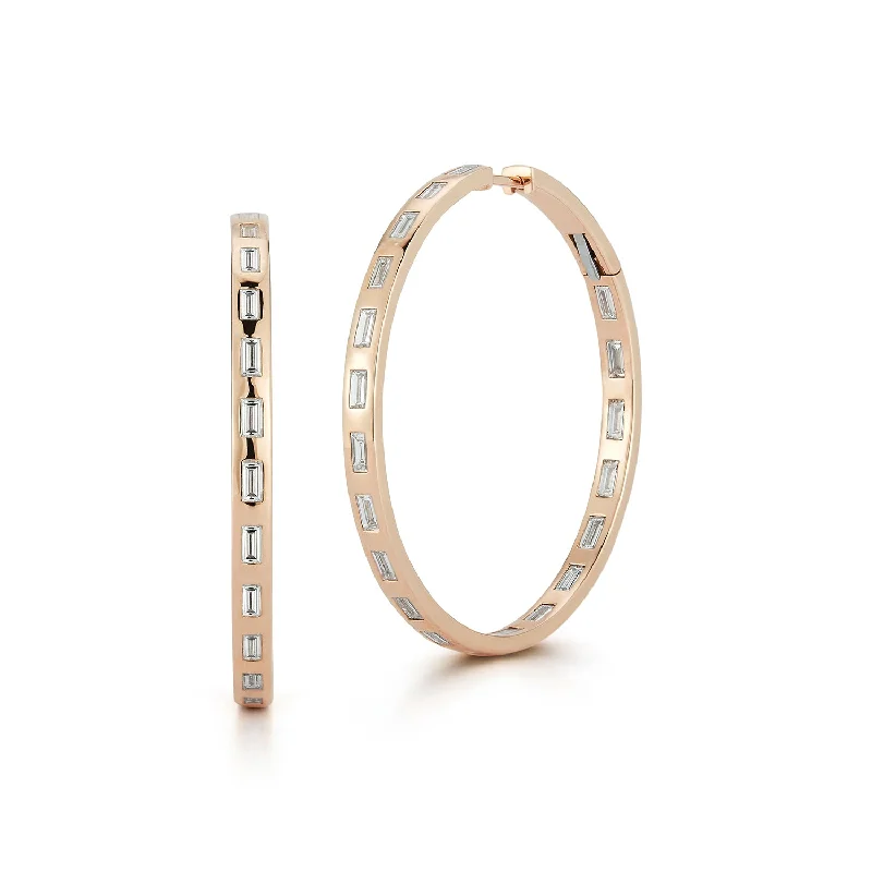 Limited-Stock Jewelry Sale – Shop Before It's Gone OTTOLINE 18K GOLD AND DIAMOND BAGUETTE 1.5" ROUND HOOP EARRING
