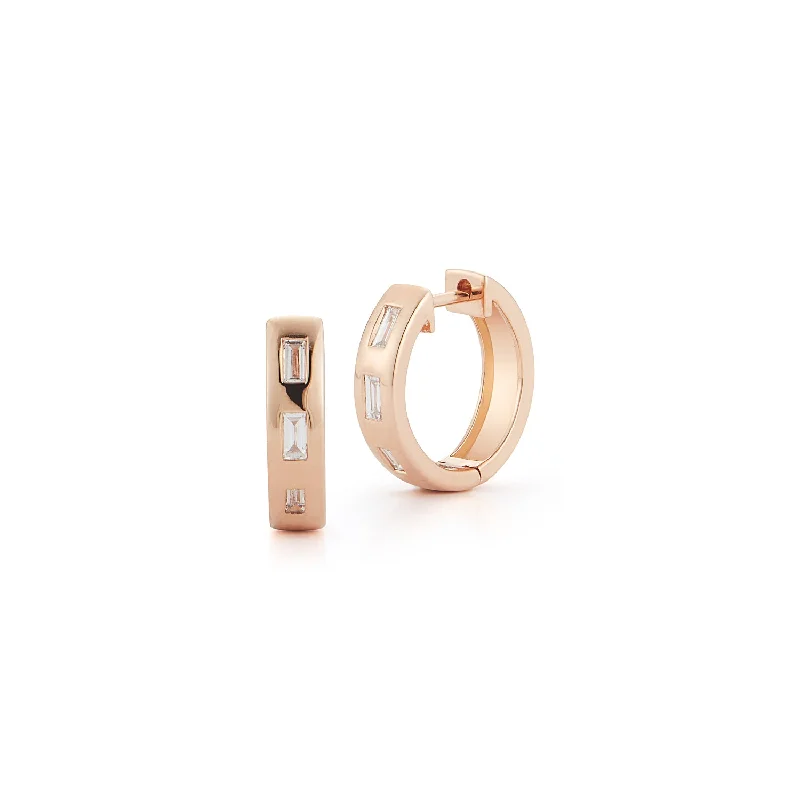 Shop Dazzling Jewelry With Special Promotional Discounts OTTOLINE 18K 3 BAGUETTE DIAMOND HUGGIE