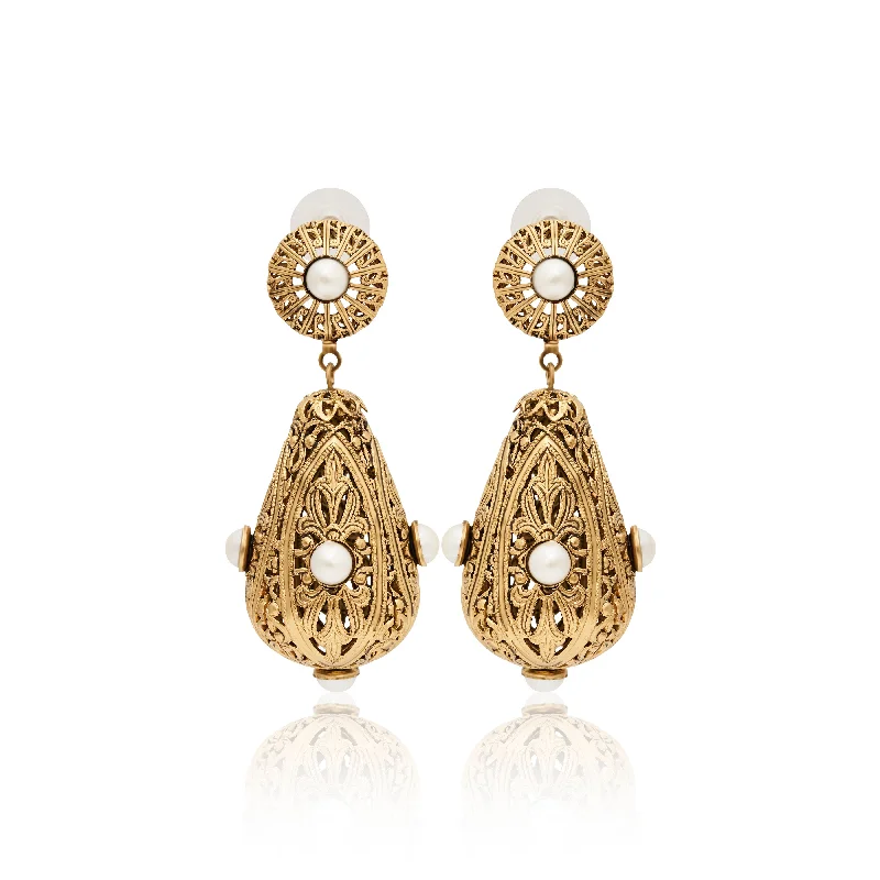 Handcrafted Beauty At Affordable Prices Pearl Filigree Drop Earrings