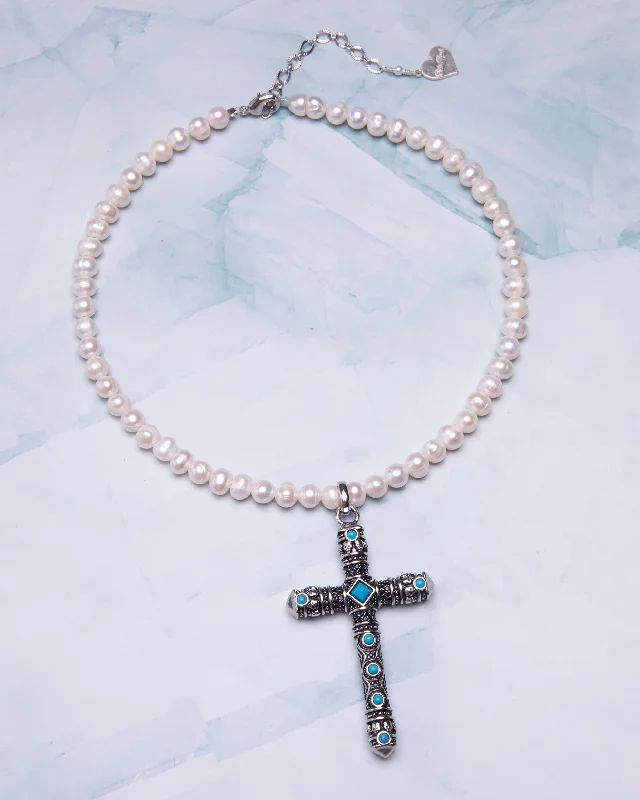 Get The Sparkle You Love At Prices You Adore Pearl Turquoise Cross Necklace