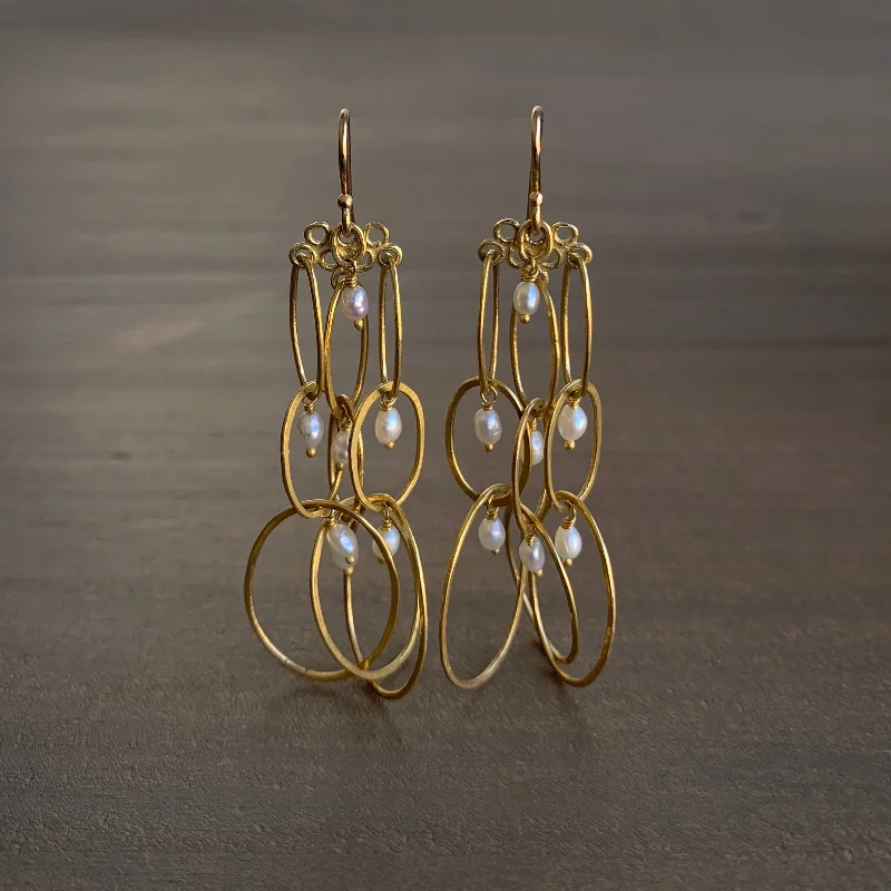 Shop Modern Jewelry Collections With Exclusive Discounts Long Layered Gold Earrings with Pearl Details