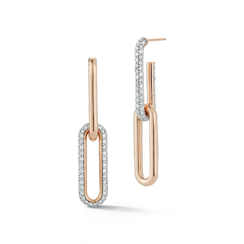 Timeless Elegance Now At Special Discounts SAXON 18K AND DIAMOND MIX MATCHED 2 DROP ELONGATED LINK EARRING