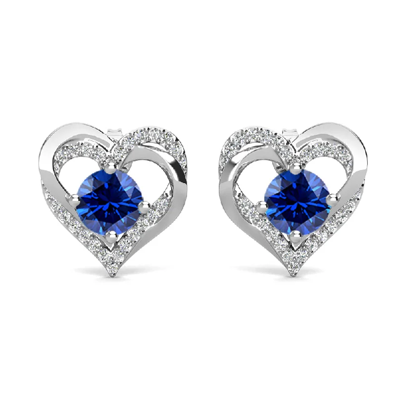 Your Perfect Accessory Now At The Best Price Forever September Birthstone 18k White Gold Plated Silver Double Heart Sapphire Earrings with Swarovski Crystals
