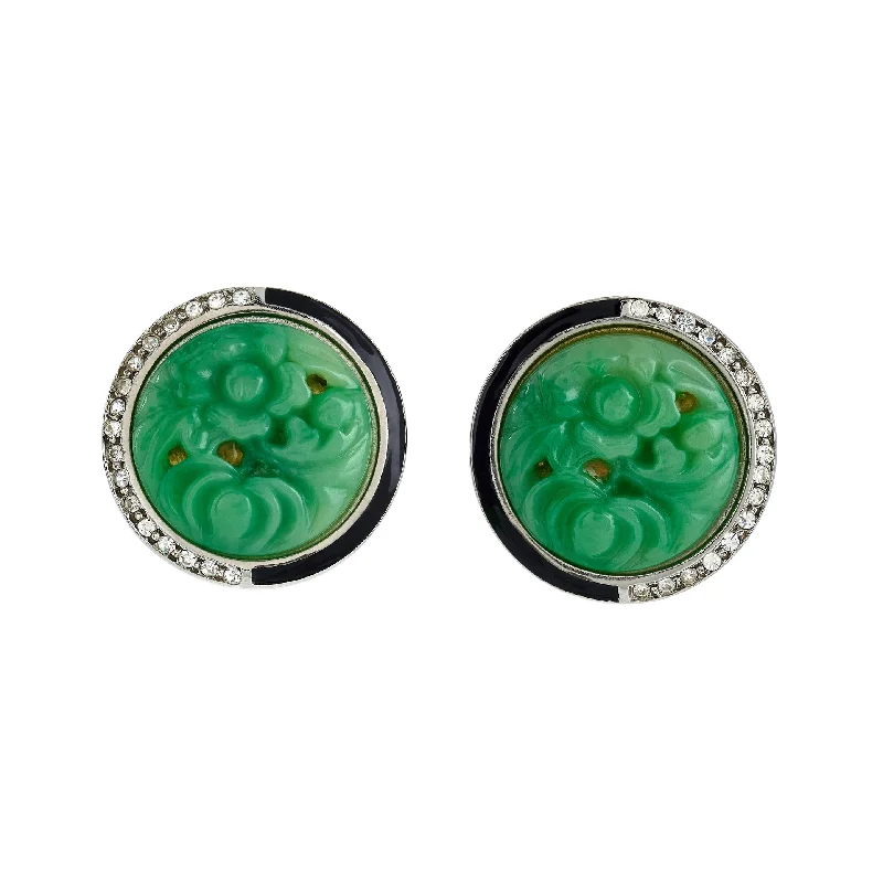Exclusive Online Discounts On Stylish Jewelry Silver Crystal & Black Enamel Jade Earrings