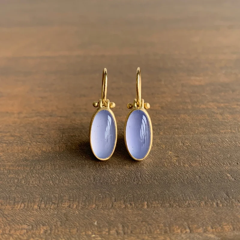 Luxury Meets Affordability – Jewelry Sale Live Now Small Elongated Oval Chalcedony Earrings