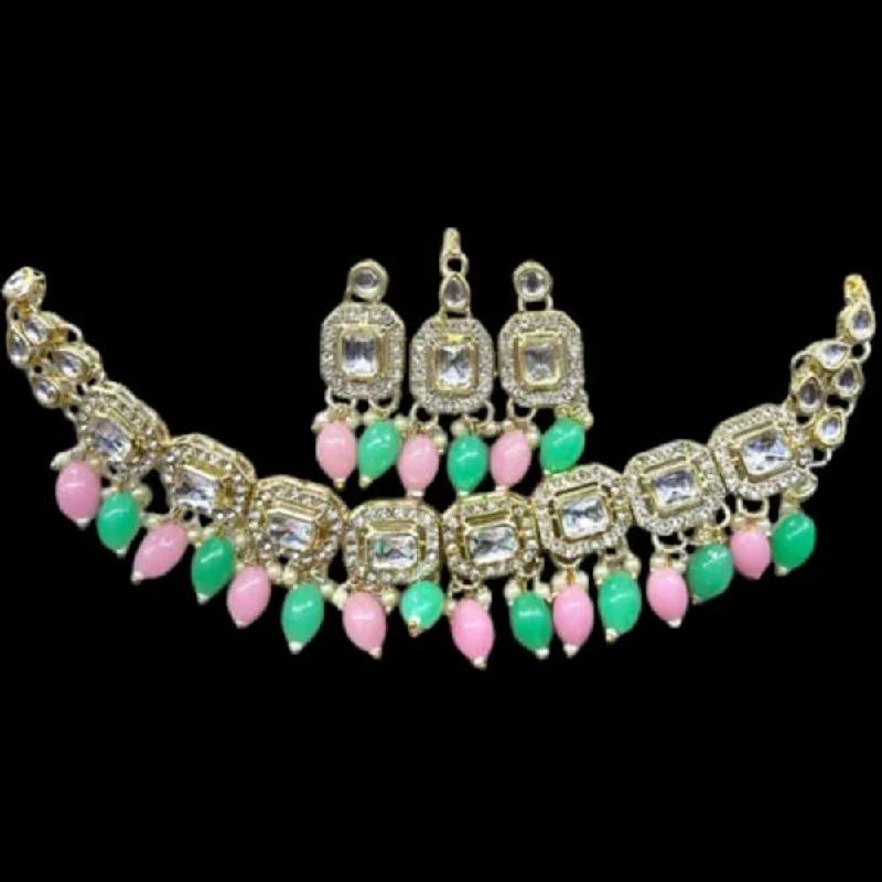 Handmade Pearl Jewelry For Timeless Elegance SNERA Gold Plated Kundan Stone And Beads Choker Necklace Set Handmade Pearl Jewelry For Timeless Elegance SNERA Gold Plated Kundan Stone And Beads Choker Necklace Set