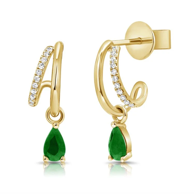 Once-A-Year Jewelry Sale – Grab Your Favorites Now Split Diamond Huggies with Pear Emerald Drop