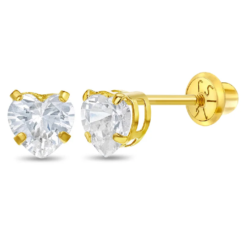 Your Dream Jewelry At Dream Prices 14k Gold Classic Heart CZ Solitaire Kids / Children's / Girls Earrings Safety Screw Back Your Dream Jewelry At Dream Prices 14k Gold Classic Heart CZ Solitaire Kids / Children's / Girls Earrings Safety Screw Back