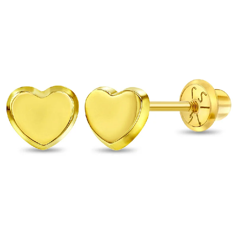 Get The Best Deals On Timeless Jewelry Pieces 14k Gold Classic Polished Heart Baby / Toddler / Kids Earrings Safety Screw Back