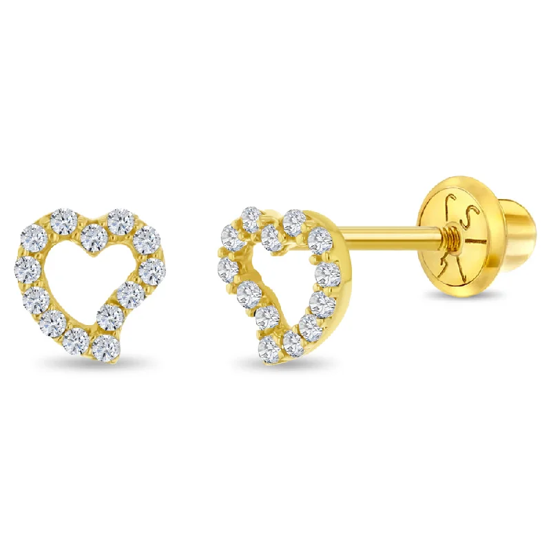 Seasonal Jewelry Deals – Elevate Your Style 14k Gold CZ Encrusted Heart Clear Baby / Toddler / Kids Earrings Safety Screw Back Seasonal Jewelry Deals – Elevate Your Style 14k Gold CZ Encrusted Heart Clear Baby / Toddler / Kids Earrings Safety Screw Back