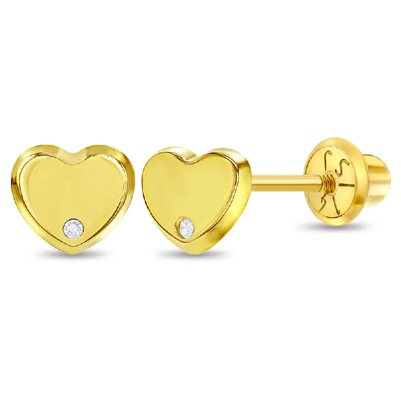 The Perfect Jewelry Piece At The Perfect Price 14k Gold Genuine Diamond Heart Baby / Toddler / Kids Earrings Safety Screw Back The Perfect Jewelry Piece At The Perfect Price 14k Gold Genuine Diamond Heart Baby / Toddler / Kids Earrings Safety Screw Back