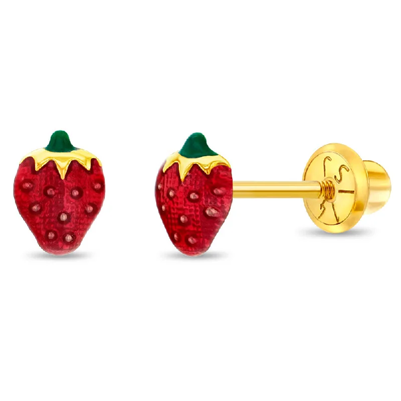 Bestselling Jewelry At Special Promotional Rates 14k Gold Summer Strawberry Baby / Toddler / Kids Earrings Safety Screw Back Enamel Bestselling Jewelry At Special Promotional Rates 14k Gold Summer Strawberry Baby / Toddler / Kids Earrings Safety Screw Back Enamel