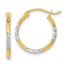 Huge Savings On Timeless Jewelry Collections 14K TT Gold Dia Cut Hoop Earrings 0.9grms Huge Savings On Timeless Jewelry Collections 14K TT Gold Dia Cut Hoop Earrings 0.9grms