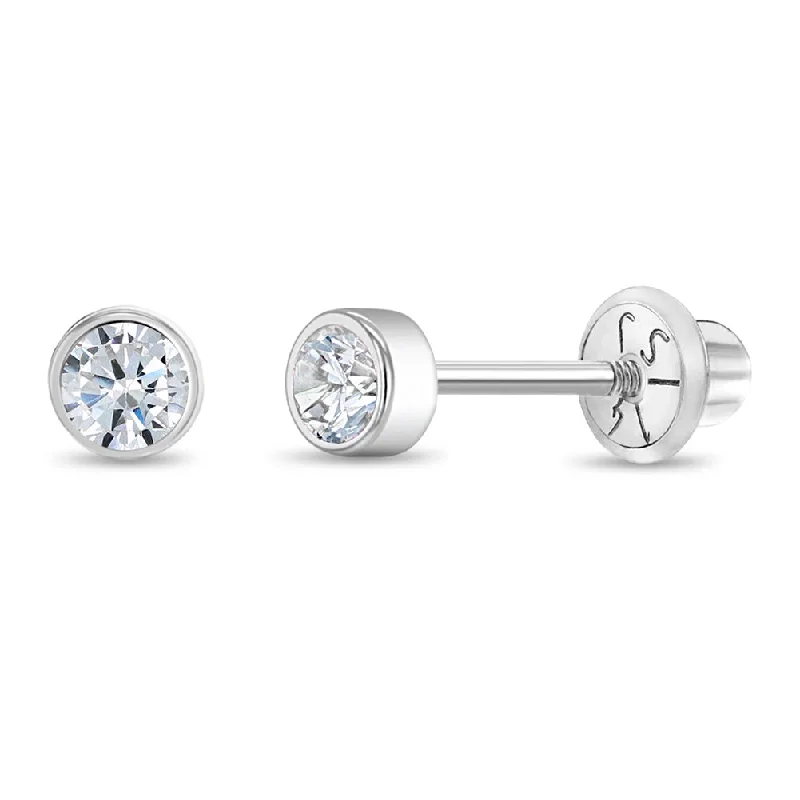 Premium Jewelry Now Available At Special Discounts 14k White Gold Bezel Set Cubic Zirconia 3mm Baby / Toddler / Kids Earrings Safety Screw Back Premium Jewelry Now Available At Special Discounts 14k White Gold Bezel Set Cubic Zirconia 3mm Baby / Toddler / Kids Earrings Safety Screw Back